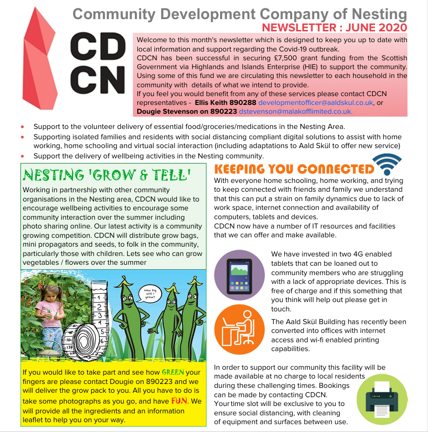 CDCN June 2020 newsletter describing the COVID-19 Community Support Programme