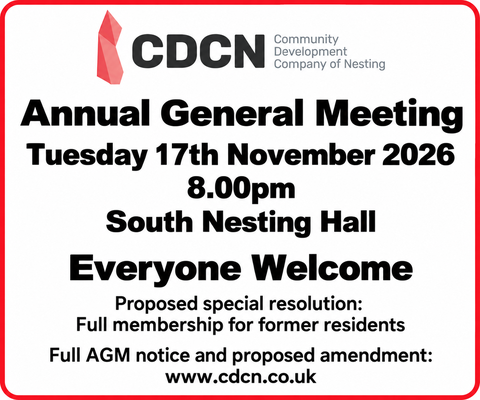CDCN Annual General Meeting, Tuesday 17 November 2026 at 8pm, South Nesting Hall. Everyone welcome. Proposed special resolution: Full membership for former residents.
